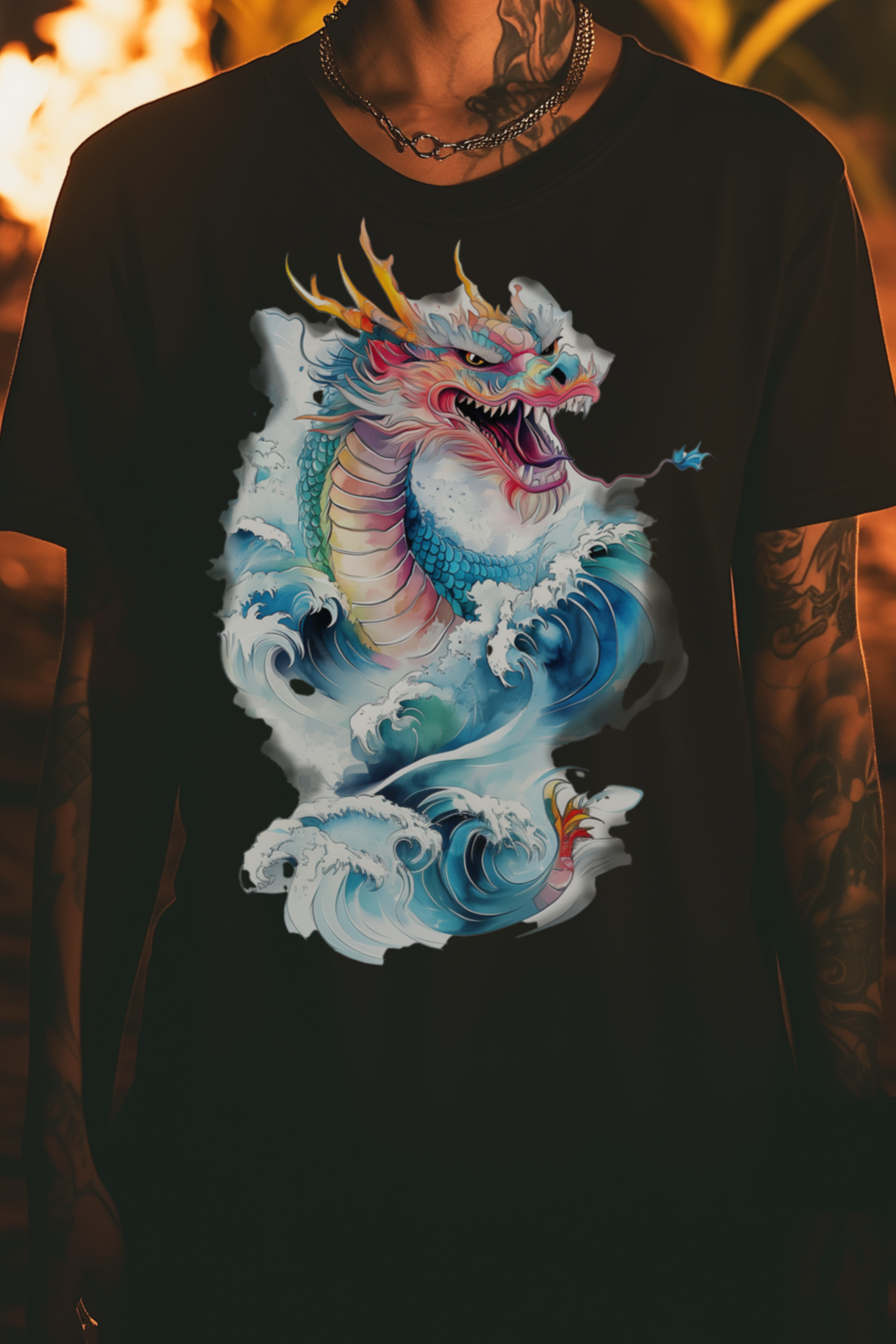 ORIENTAL DRAGON - Womens Black Tee