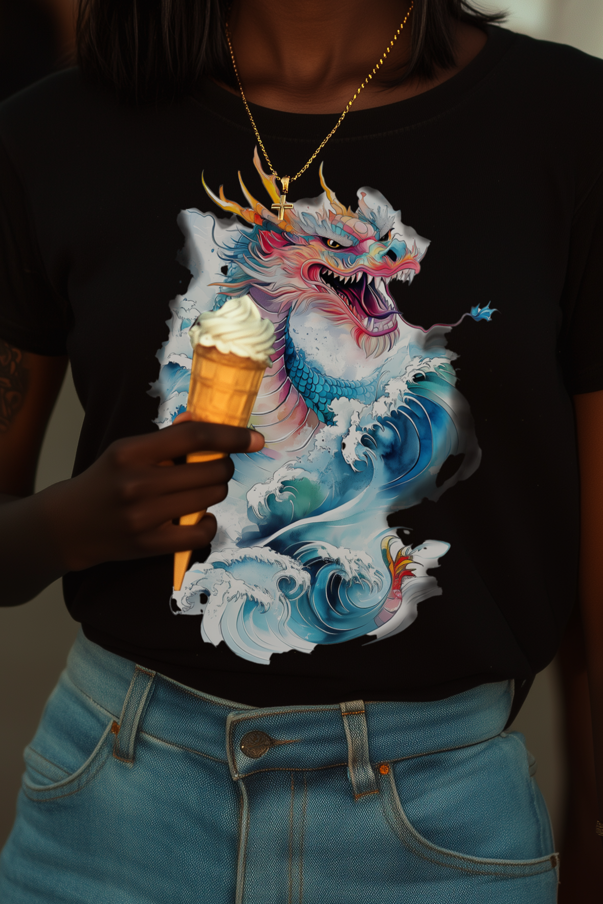ORIENTAL DRAGON - Womens Black Tee