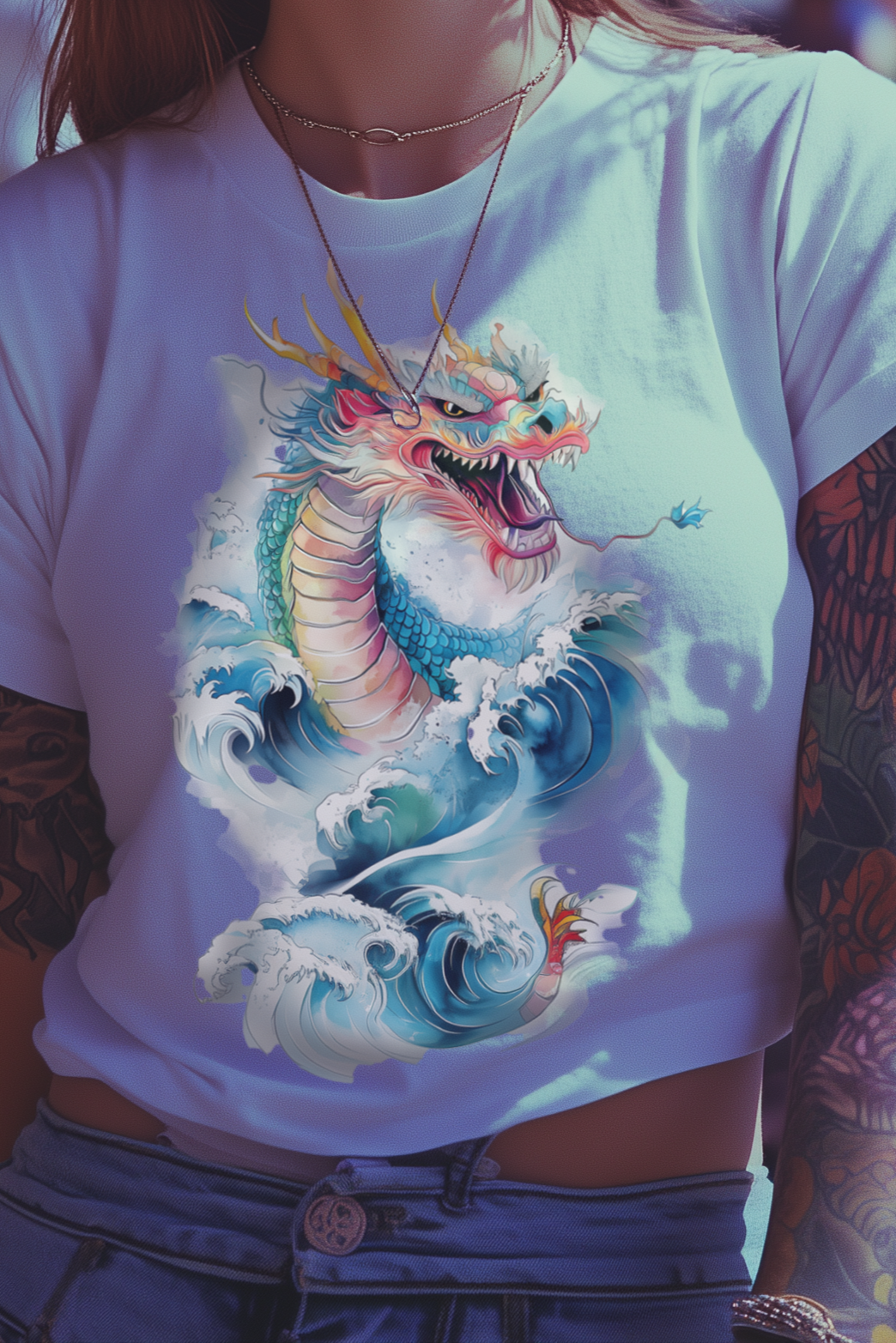 ORIENTAL DRAGON - Womens White Tee