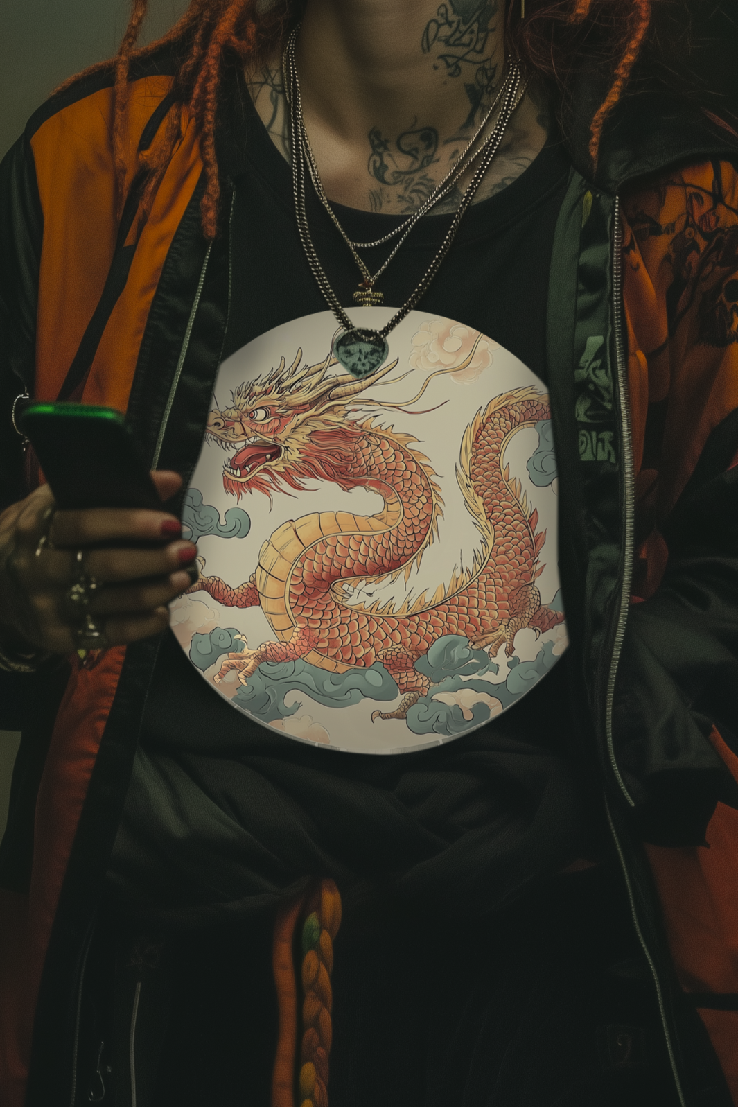 CIRCLE DRAGON - Womens Black Tee