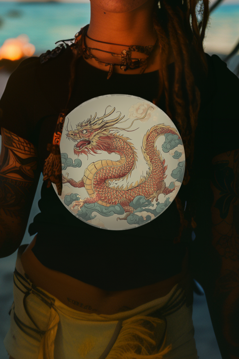 CIRCLE DRAGON - Womens Black Tee