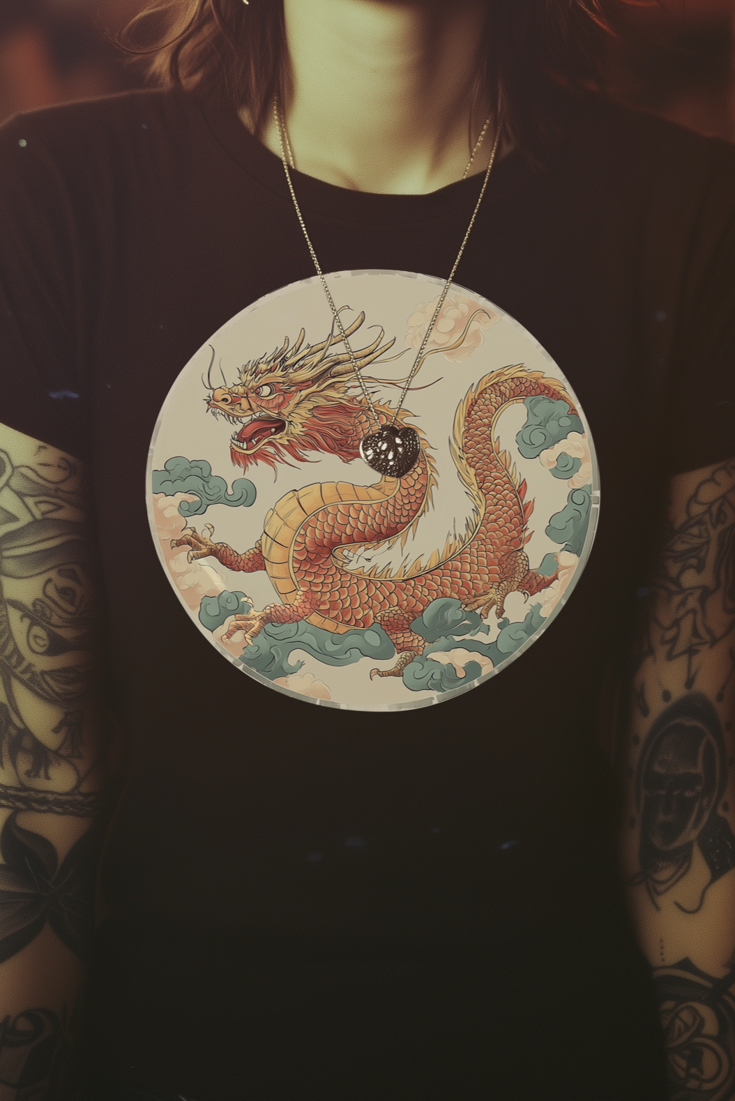 CIRCLE DRAGON - Womens Black Tee