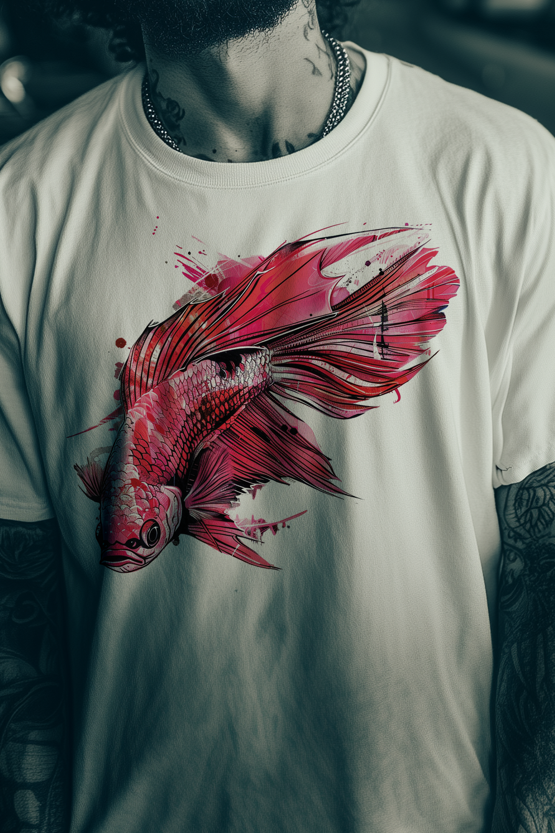 FIGHTER FISH - Mens White Tee