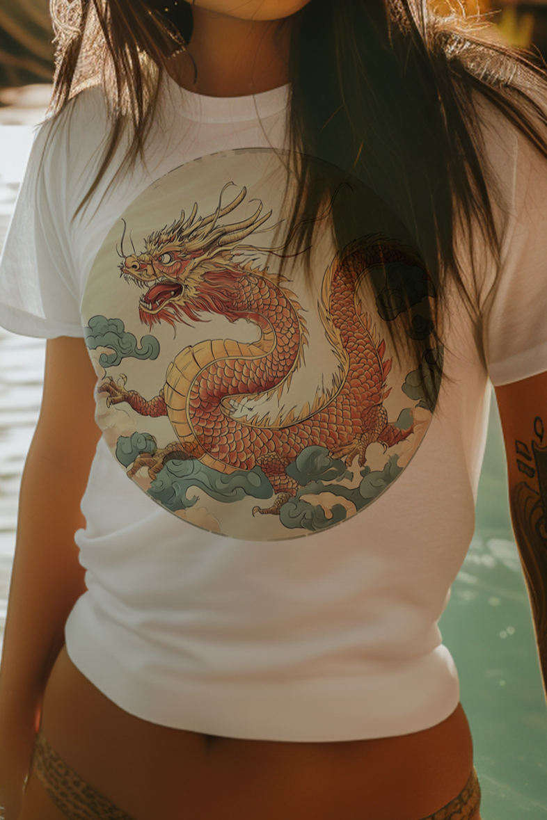CIRCLE DRAGON - Womens White Tee