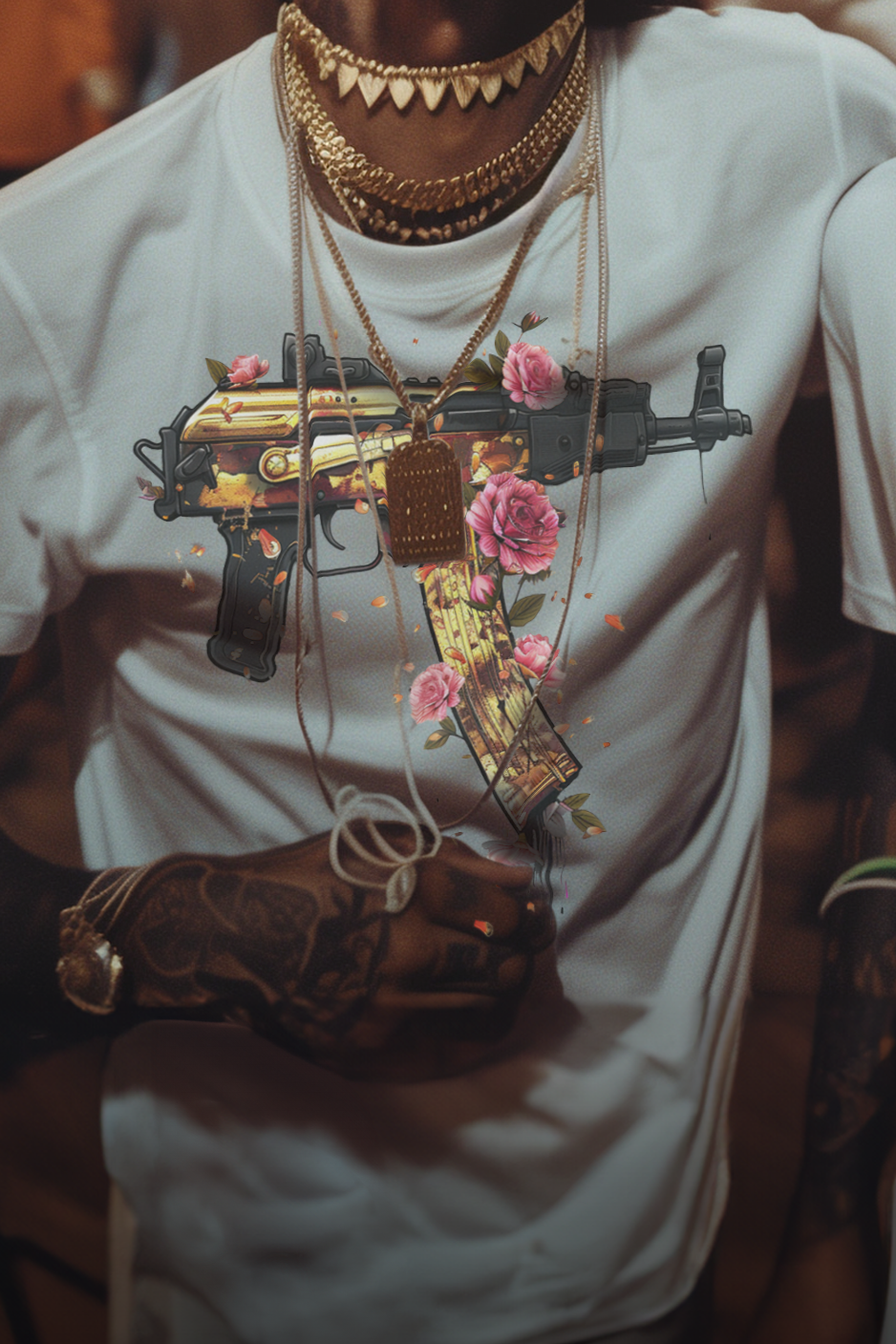 GUNS ‘N’ FLOWERS - Mens White Tee