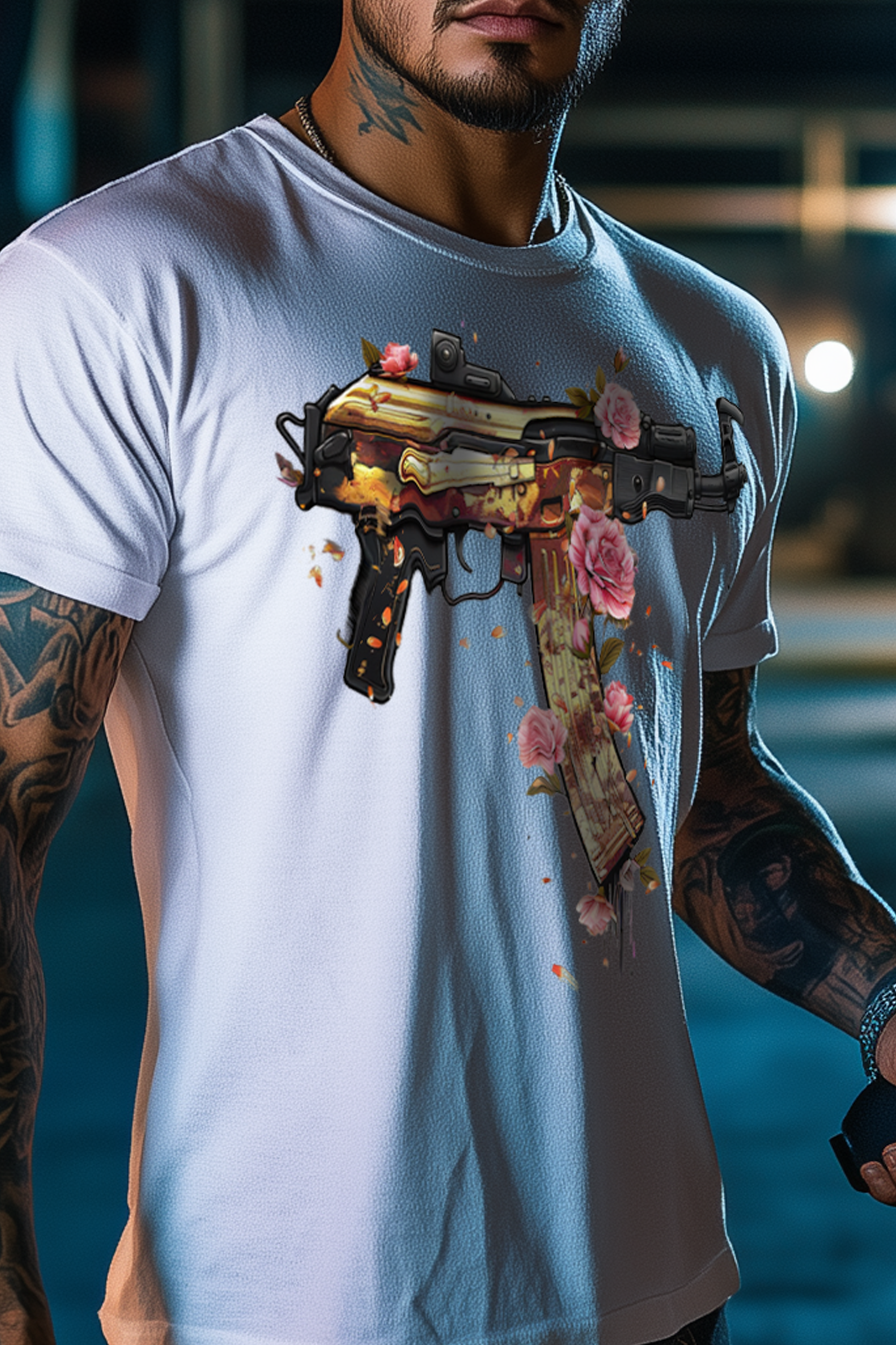 GUNS ‘N’ FLOWERS - Mens White Tee
