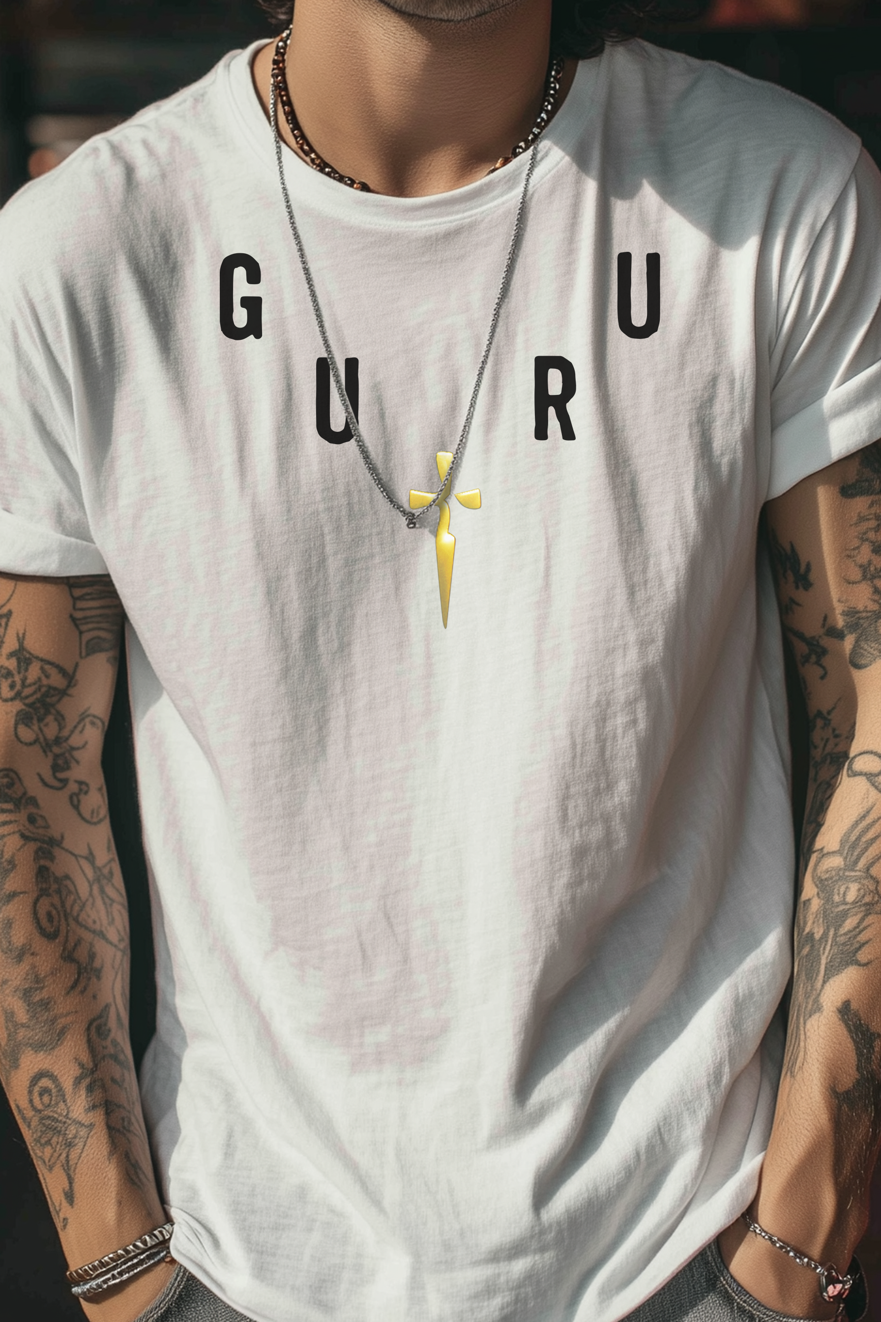 GURU NECKLACE - Mens White Tee