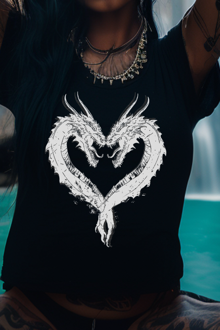 HEART DRAGON - Womens Black Tee