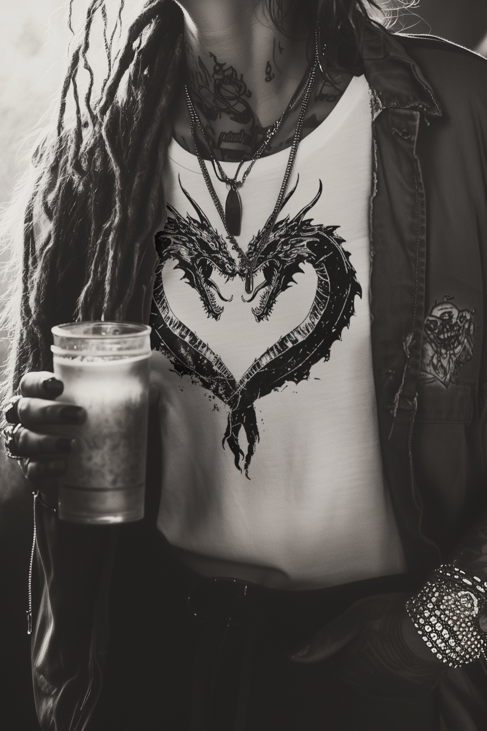 HEART DRAGON - White Womens Tee