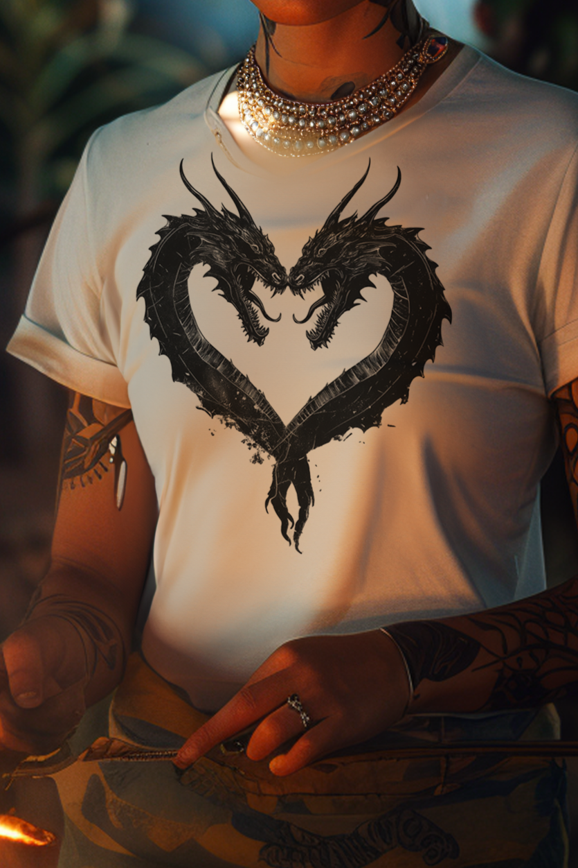 HEART DRAGON - White Womens Tee