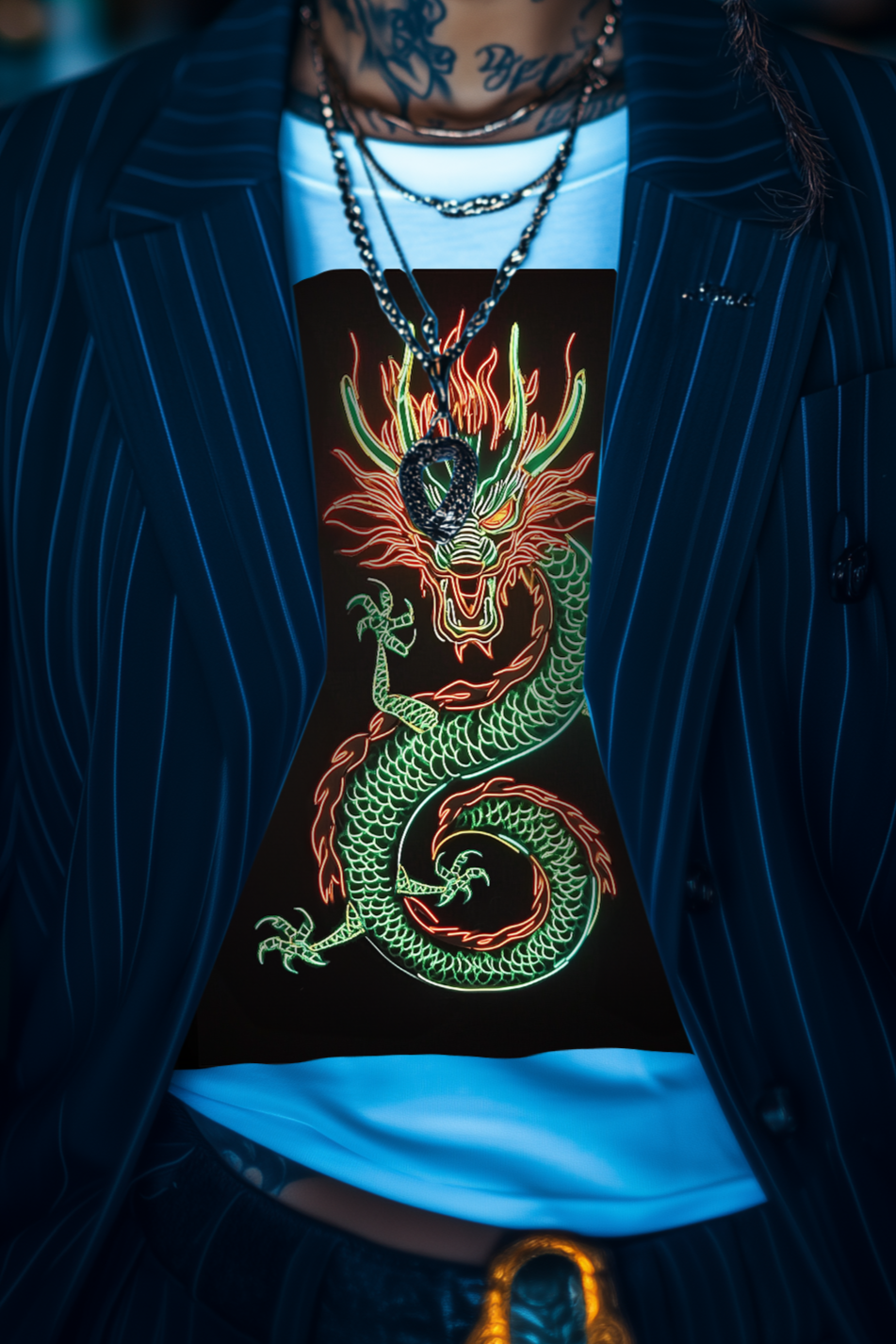 NEON DRAGON - Womens White Tee