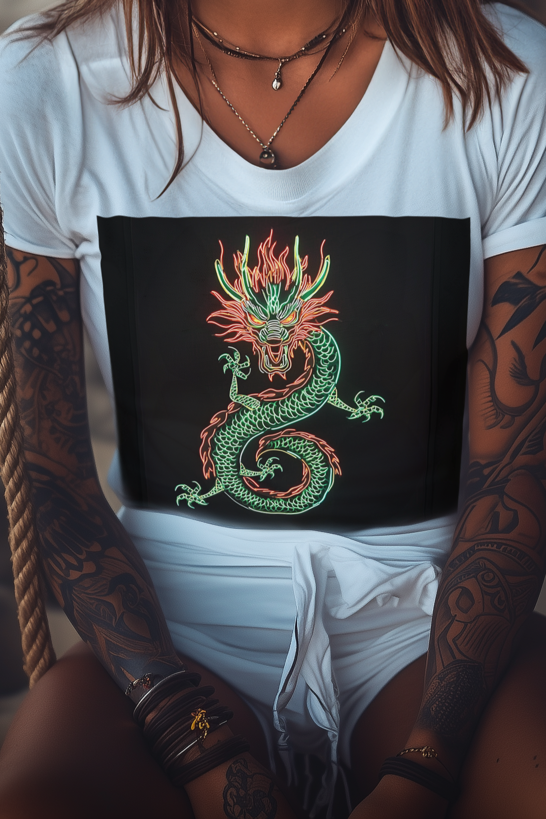 NEON DRAGON - Womens White Tee