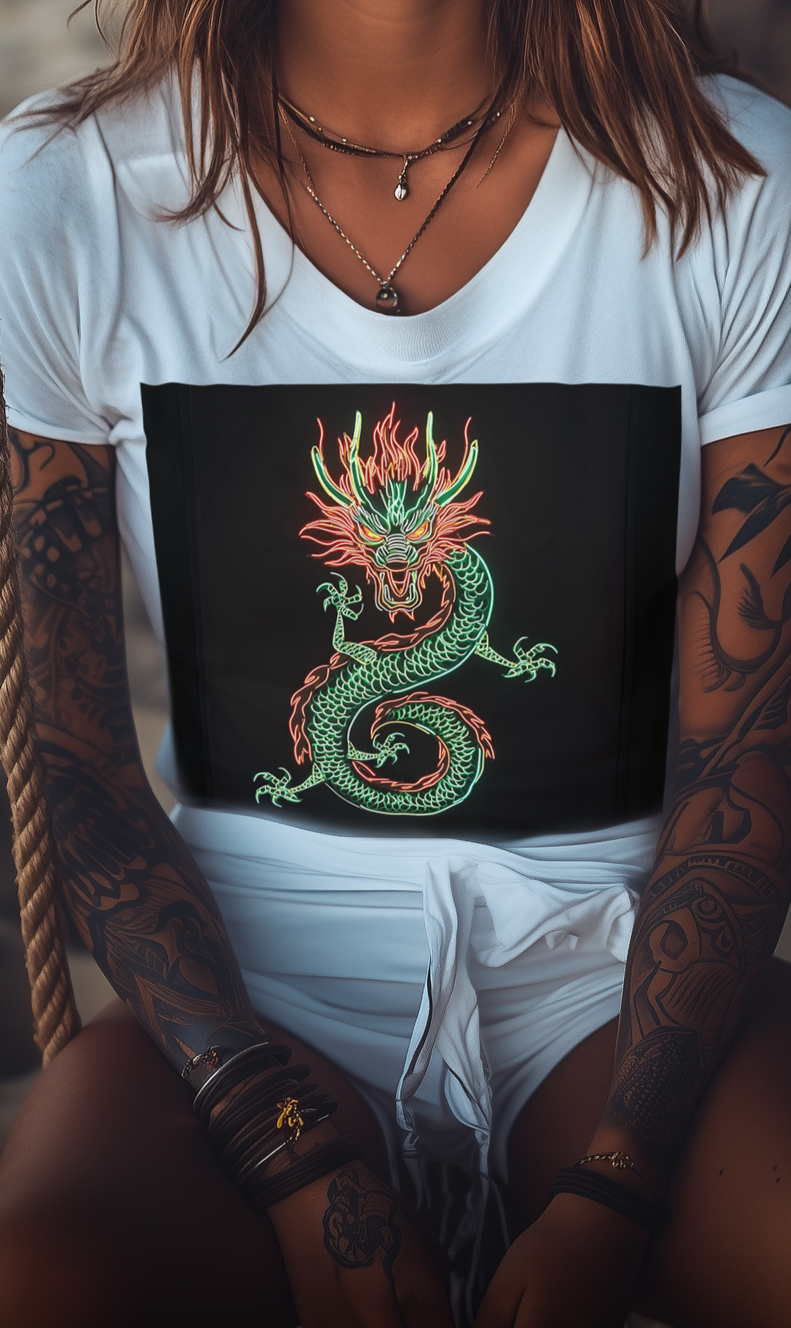 NEON DRAGON - Womens White Tee