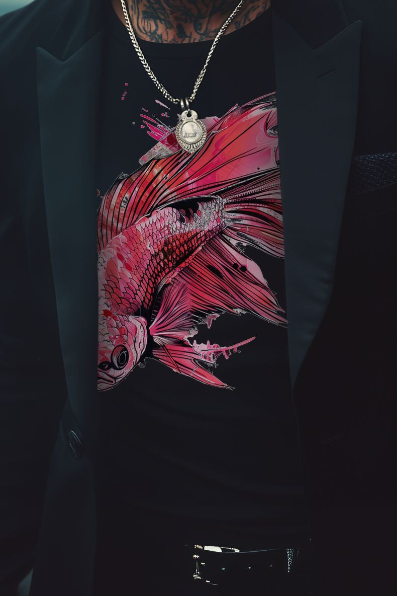 FIGHTER FISH - Mens Black Tee