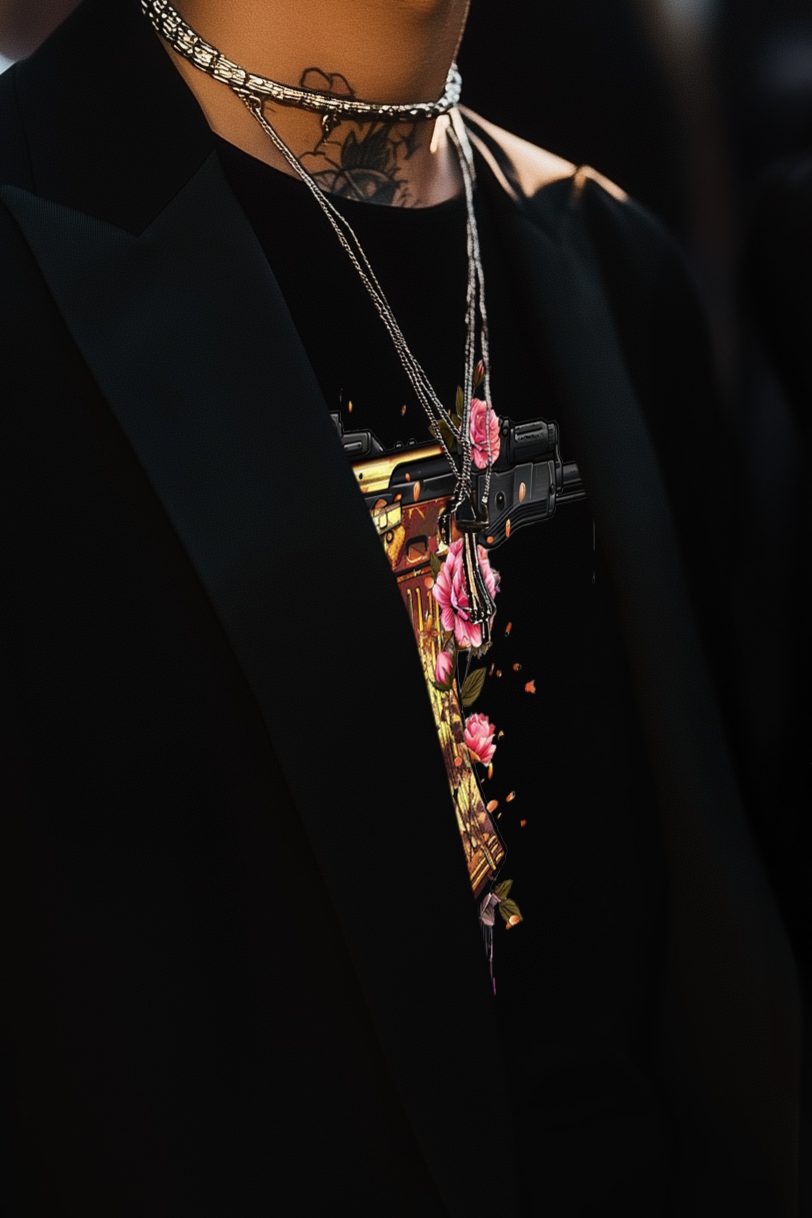 GUNS ‘N’ FLOWERS - Mens Black Tee