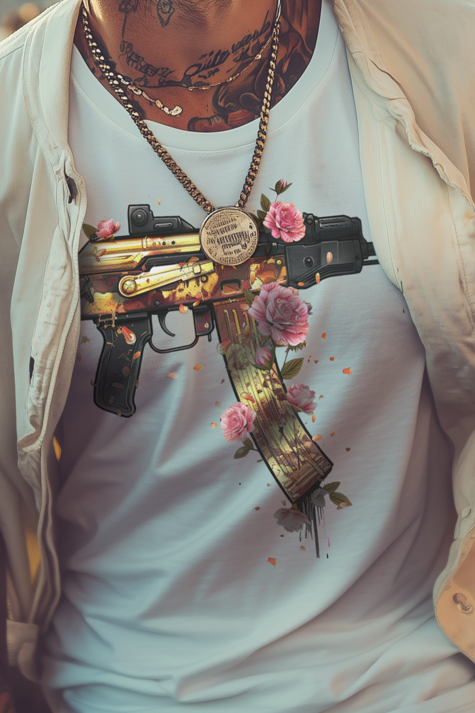 GUNS ‘N’ FLOWERS - Mens White Tee