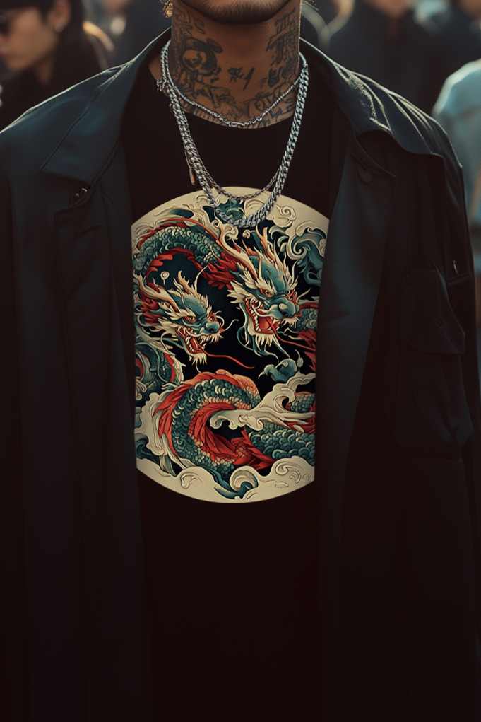ORNAMENT DRAGON - Mens Black Tee