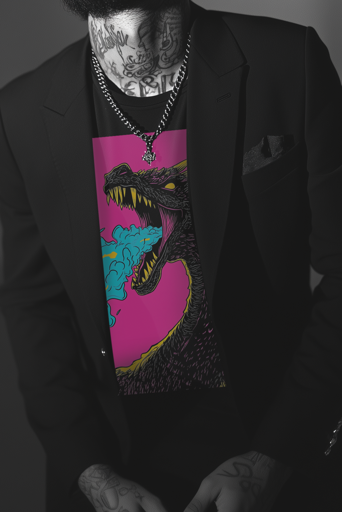 POP DRAGON - Mens Black Tee