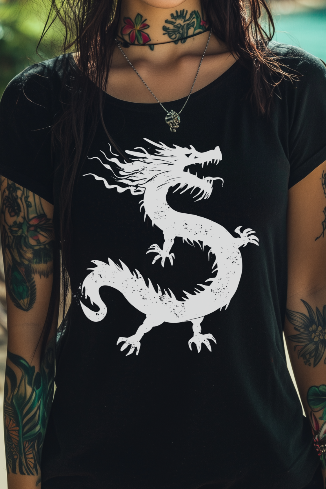 LONE DRAGON - Womens Black Tee