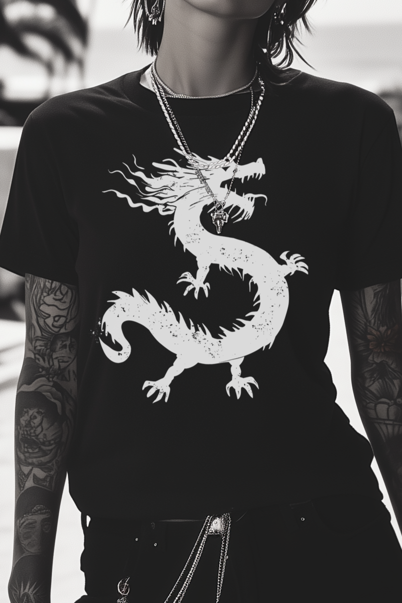 LONE DRAGON - Womens Black Tee