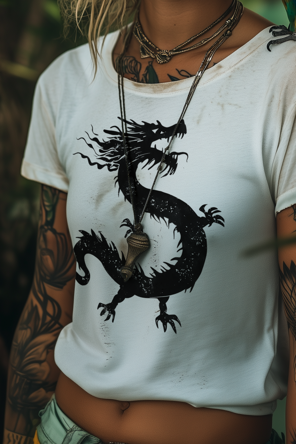 LONE DRAGON - Womens White Tee