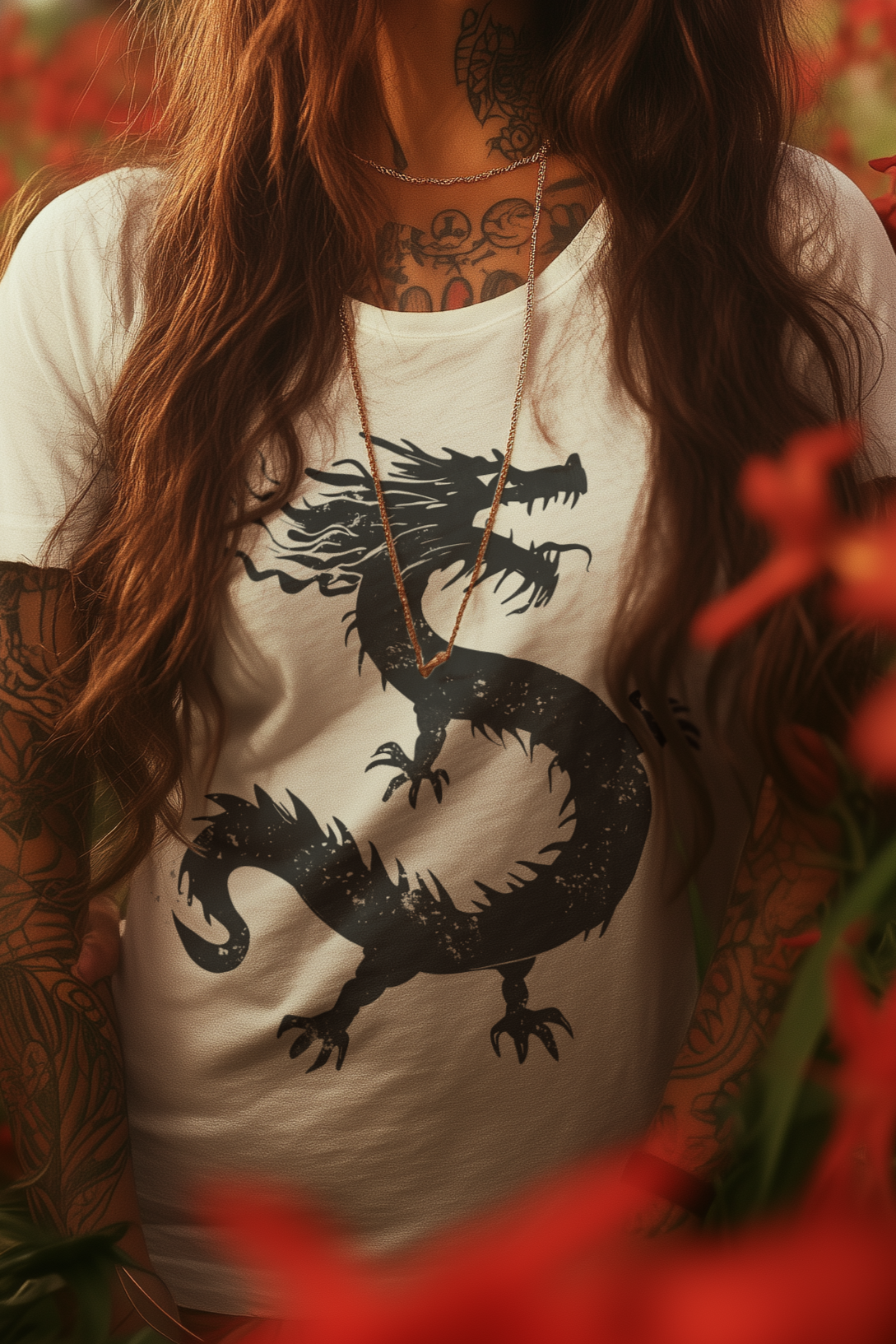 LONE DRAGON - Womens White Tee