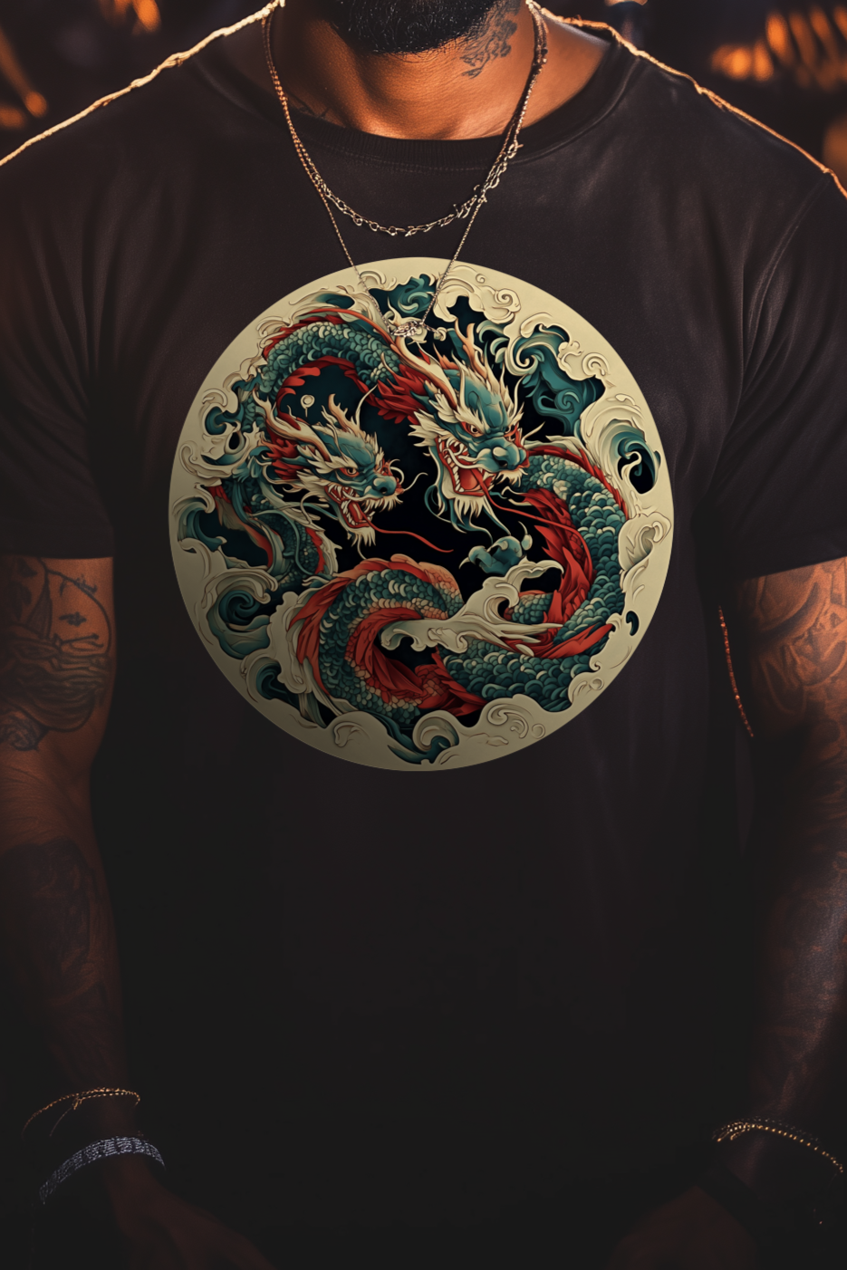 ORNAMENT DRAGON - Mens Black Tee