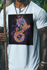 NEON DRAGON - Mens White Tee