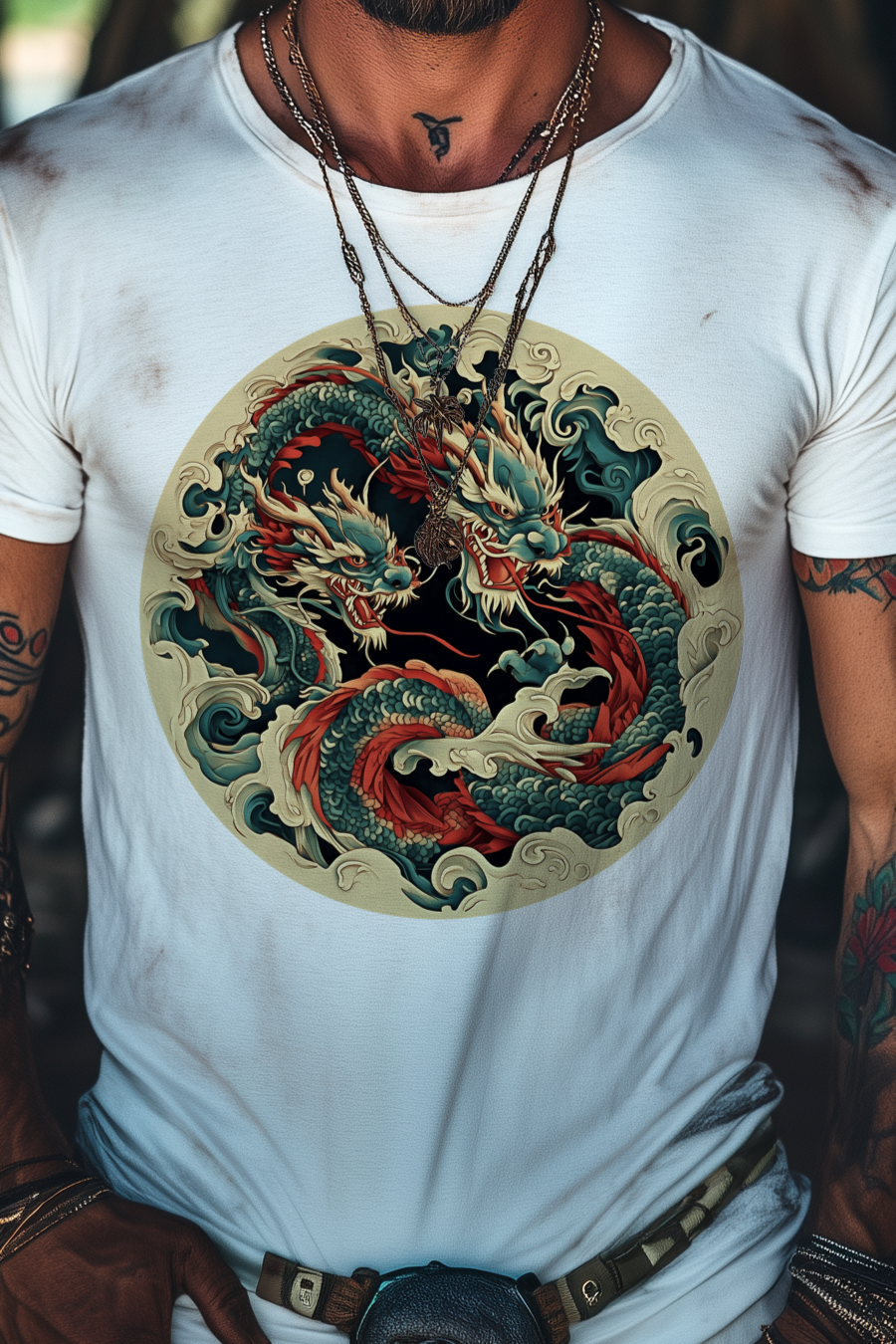 ORNAMENT DRAGON - Mens White Tee
