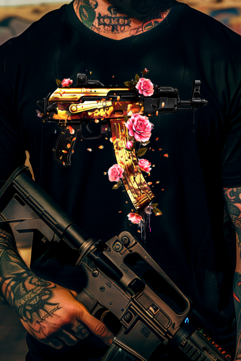 GUNS ‘N’ FLOWERS - Mens Black Tee