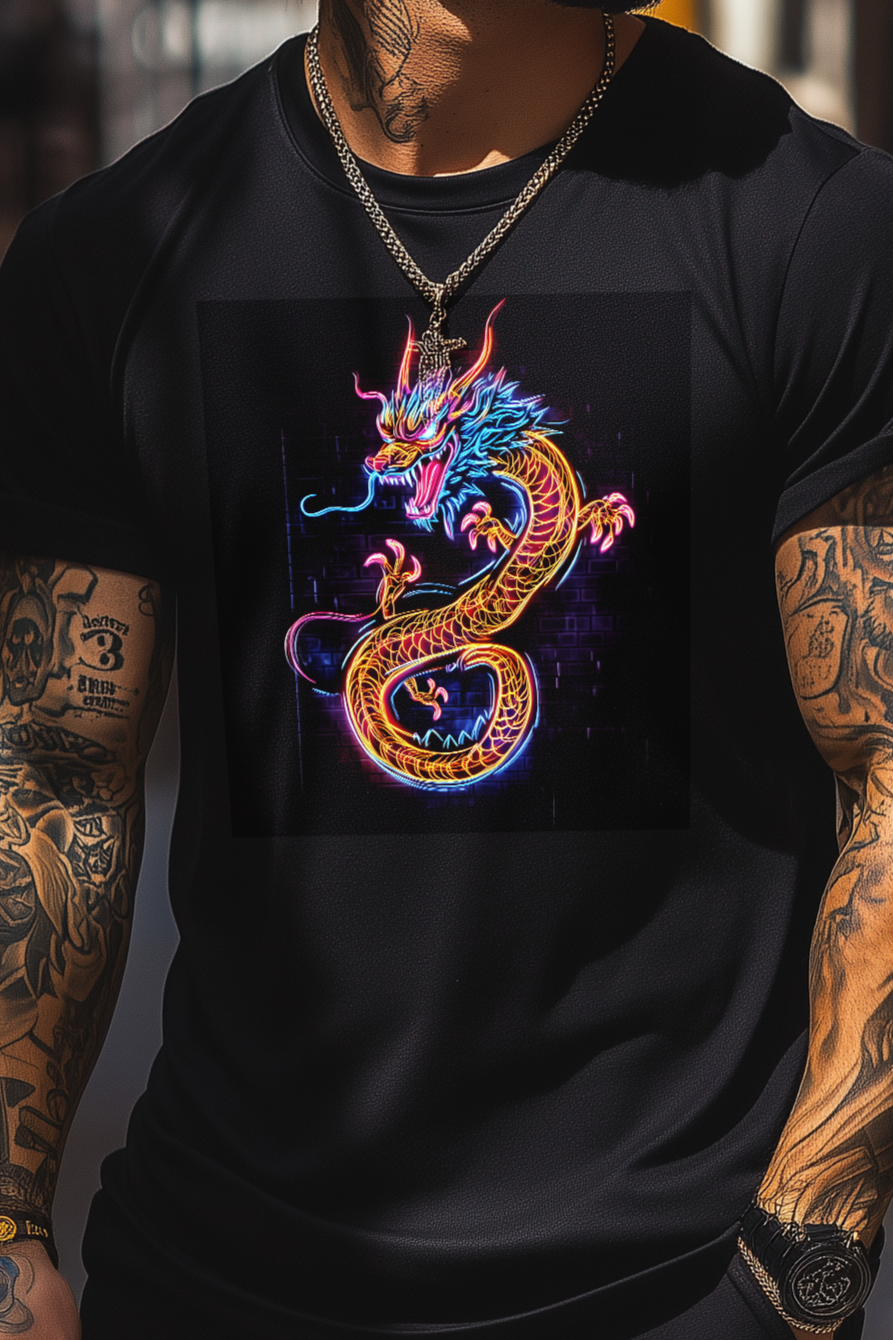 NEON DRAGON - Mens Black Tee