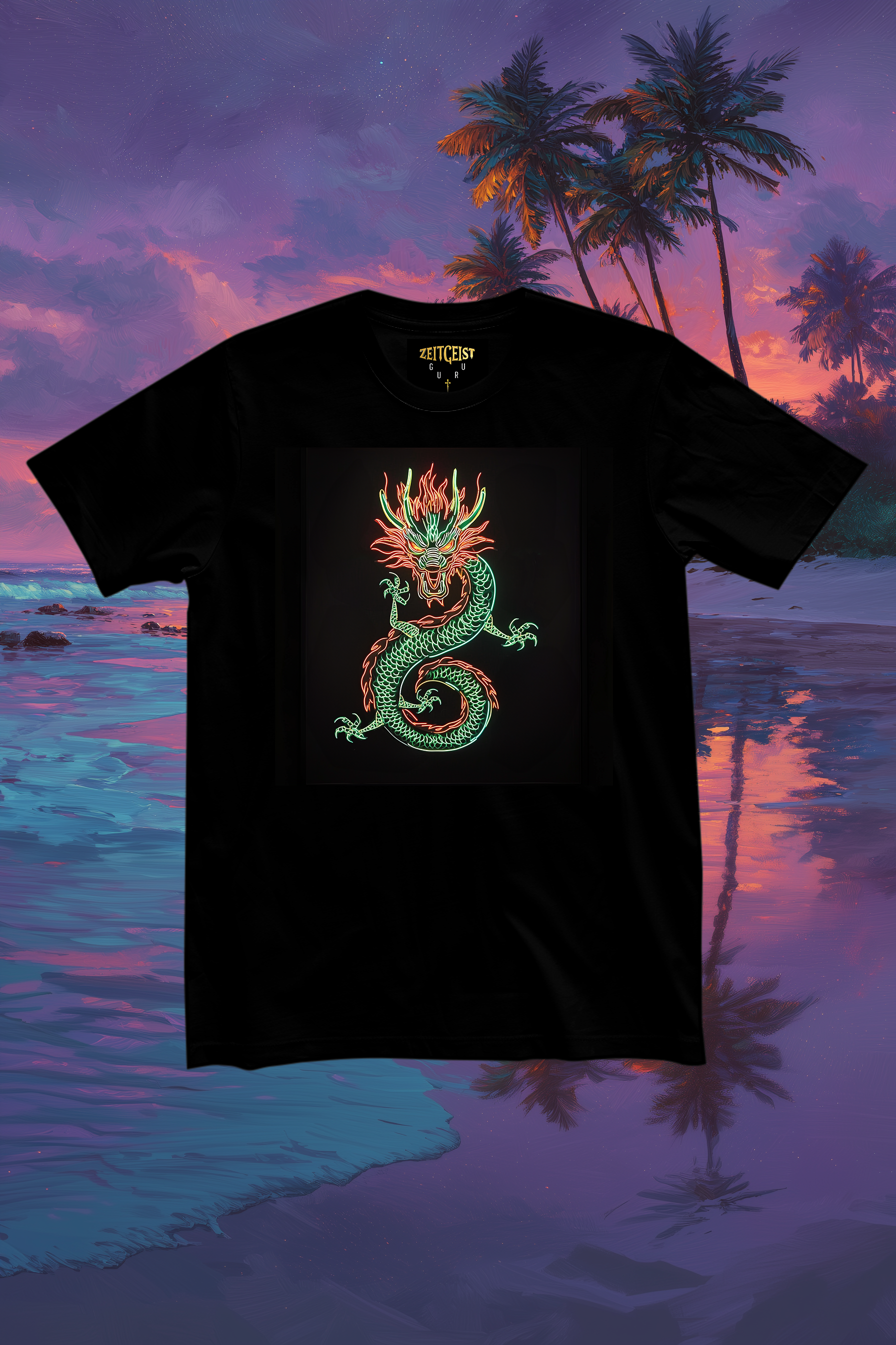NEON DRAGON - Womens Black Tee