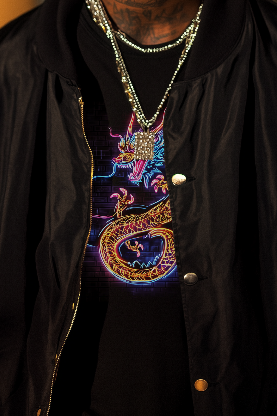 NEON DRAGON - Mens Black Tee