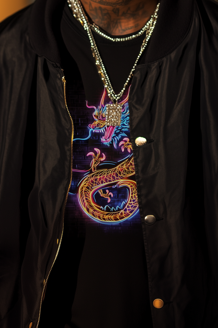 NEON DRAGON - Mens Black Tee