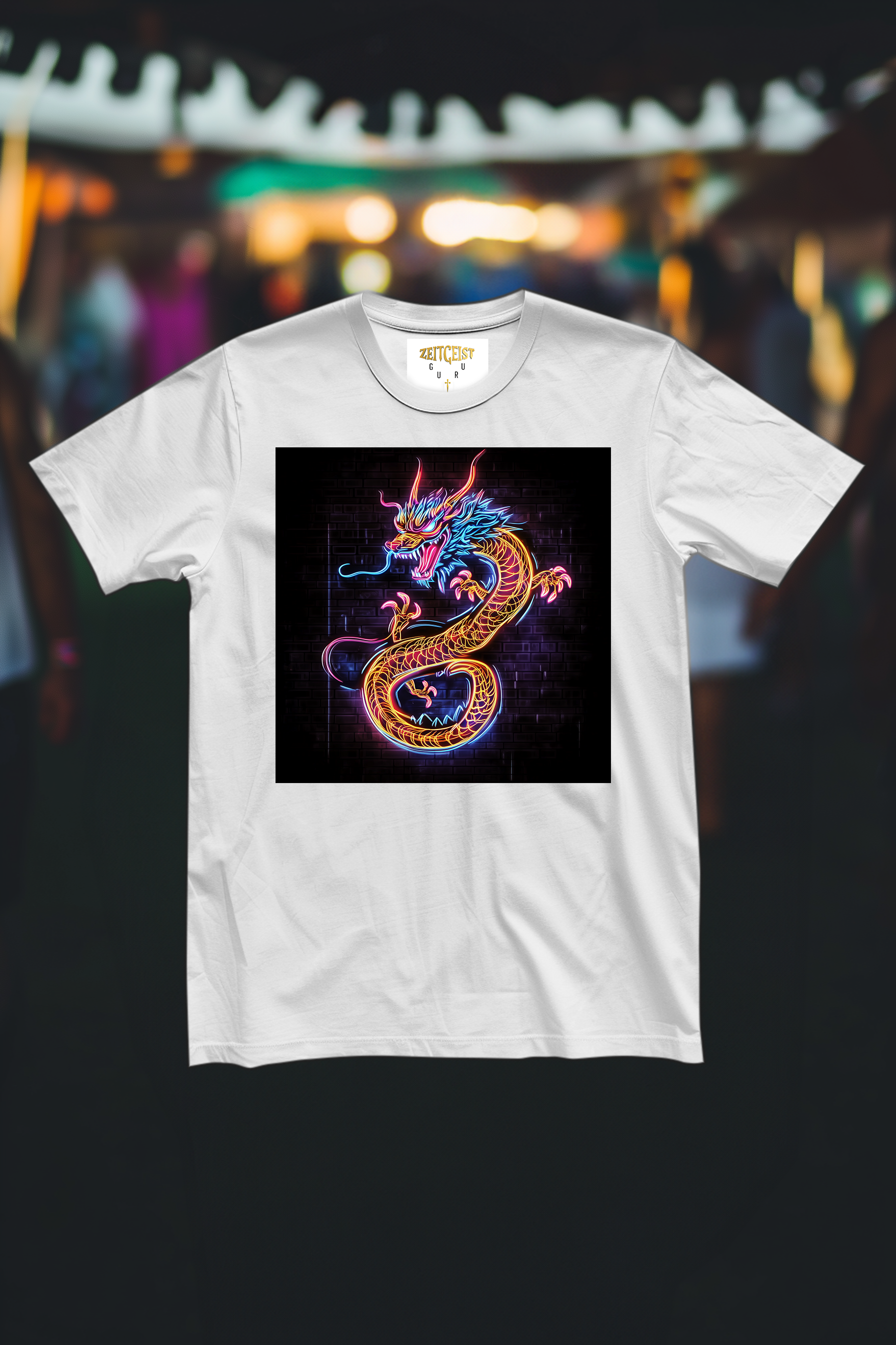 NEON DRAGON - Mens White Tee