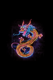 NEON DRAGON - Mens Black Tee