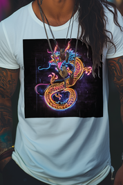 NEON DRAGON - Mens White Tee