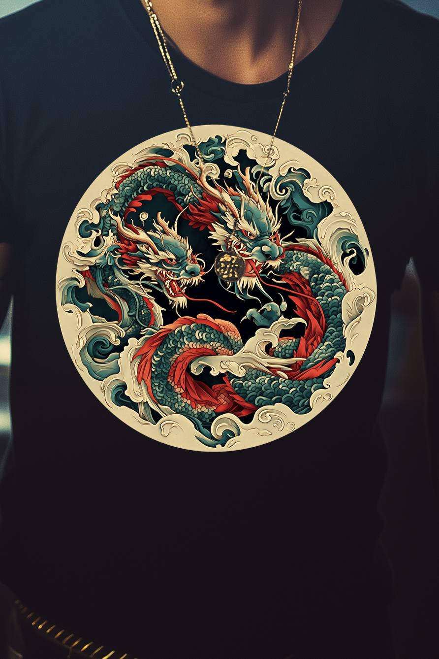 ORNAMENT DRAGON - Mens Black Tee