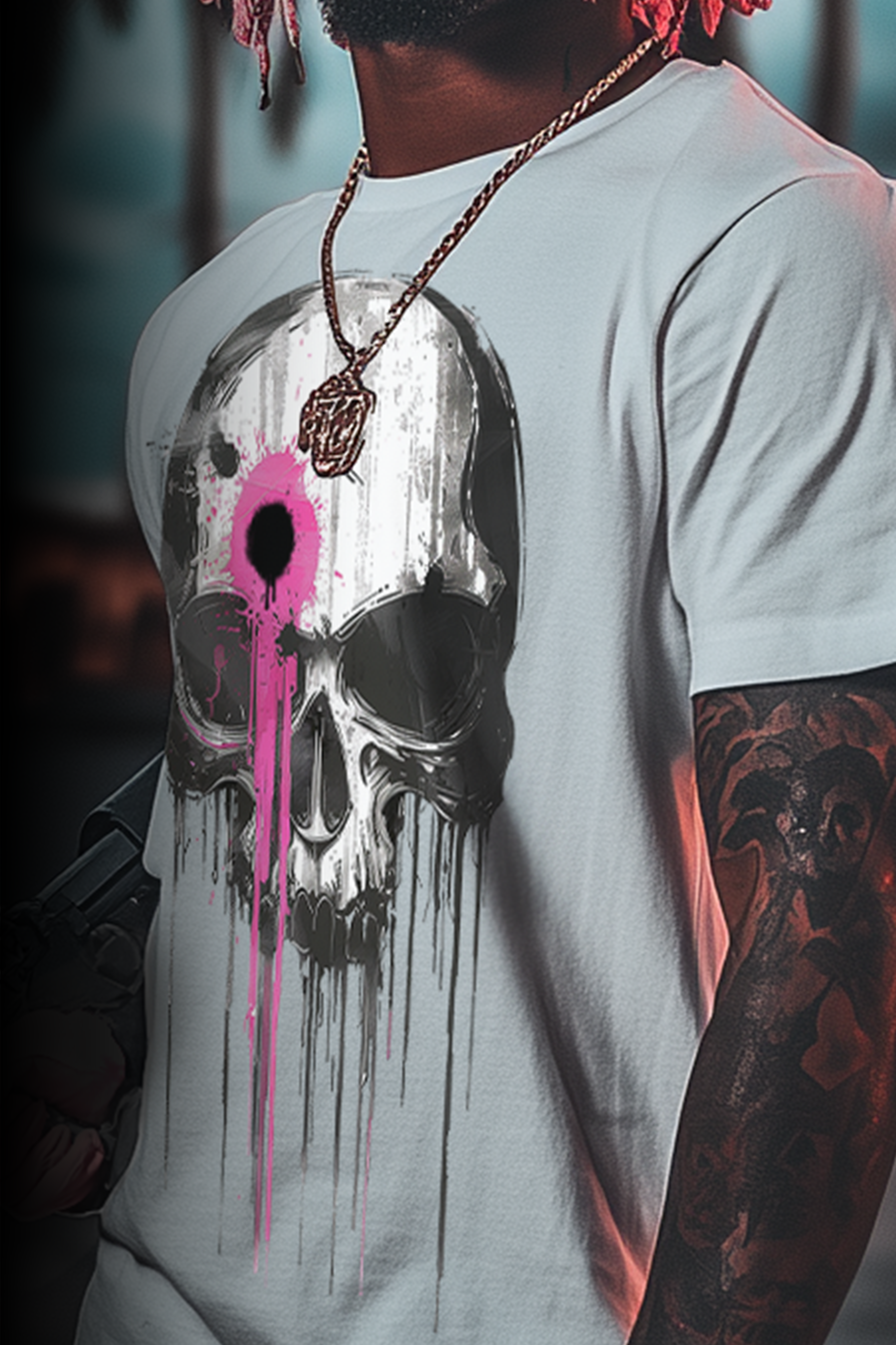 SKULL SHOT - Mens White Tee